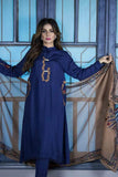 Urooj Fahd - Cobalt Blue Kurta With Embroidery - 3 PC