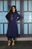 Urooj Fahd - Cobalt Blue Kurta With Embroidery - 3 PC
