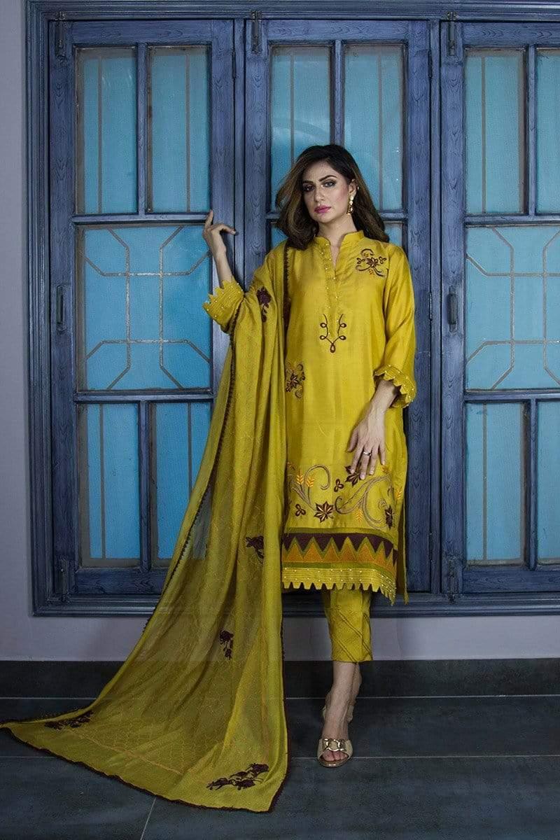 Urooj Fahd - Mustard Cotton Net Shirt - 3 PC