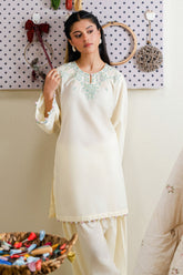 Cross Stitch - Mellow Thread Cambric Suit For Women - Yellow - 2 Piece