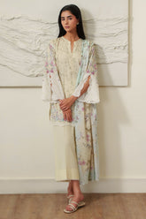 Cross Stitch FLORAL DUSK Unstitched Yellow 3 Piece