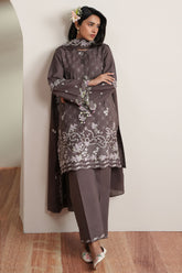 Cross Stitch - Cocoa Whisper Embroidered Lawn Unstitch Suit For Women - 3 Piece