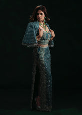 Shahid Chuhan - Starlight Silk Jacket For Women - Zinc