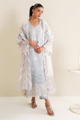 Cross Stitch - Ice Blue Charm Organza Unstitch Suit For Women - 4 Piece