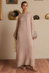 Cross Stitch - Moonlit Sand Chiffon Suit For Women - Beige - 2 Piece