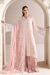 Cross Stitch - Pink Blossom Chiffon Suit For Women - 4 Piece