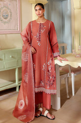Cross Stitch - Faded Rust Printed Lawn Unstitch Suit For Women - 3 Piece