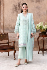 Cross Stitch - Cotton Misty Mint Unstitch Suit For Women - 3 Piece