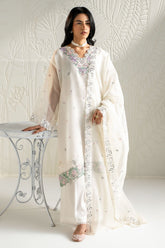 Cross Stitch - Net Blooming White Suit For Women - White - 2 Piece