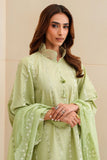 Cross Stitch - Sage Silk Chikankari Lawn Unstitch Suit For Women - 3 Piece