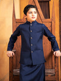 Shahjahan - Boski Navy Blue Kurta Trouser with Waistcoat - 3 Piece