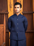 Shahjahan - Navy Blue Kurta Trouser With Waistcoat - 3 Piece