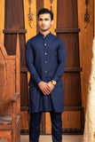 Shahjahan - Boski Navy Blue Kurta Trouser With Waistcoat - 3 Piece