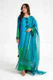 Arif Ashraf - Yasil - Blue and green - Self Jacquard and Organza - 3 Piece