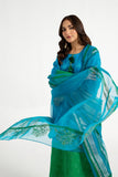Arif Ashraf - Yasil - Blue and green - Self Jacquard and Organza - 3 Piece