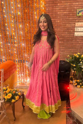 Pinktree - Ushna Shah Outfit - Pink & Citrus Green