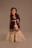 Cheeco Chic - Velvet & Organza Gharara For Girl - Maroon - 3 Piece