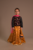 Cheeco Chic - Velvet & Atlas Banarsi Lehanga For Girl - Teal - 3 Piece