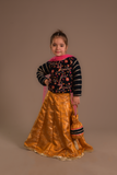 Cheeco Chic - Velvet & Atlas Banarsi Lehanga For Girl - Teal - 3 Piece