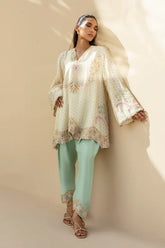 Sania Maskatiya - Vana - Khaddi Corduroy , RawSilk - Ivory and Seafoam - 2 Piece