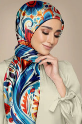 Black Wolf - FLORAL PATTERN SILK HIJAB - WHITE - 1 Piece