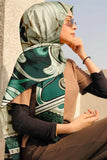Black Wolf - GREEN VINTAGE ART SILK HIJAB - 1 Piece