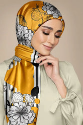 Black Wolf - YELLOW BLACK WHITE CHEVRON SILK HIJAB - 1 Piece