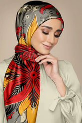 Black Wolf - VECTOR FLORAL ART SILK HIJAB - GREY - 1 Piece