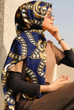 Black Wolf - GOLD NAVY BLUE CHAIN LOOP SILK HIJAB - 1 Piece