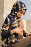 Black Wolf - GOLD NAVY BLUE CHAIN LOOP SILK HIJAB - 1 Piece
