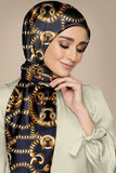 Black Wolf - GOLD NAVY BLUE CHAIN LOOP SILK HIJAB - 1 Piece