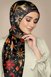 Black Wolf - FOLK ART SILK HIJAB - BLACK - 1 Piece
