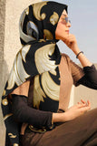 Black Wolf - DAMASK VINTAGE SILK HIJAB - GOLD - 1 Piece