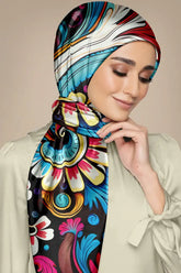 Black Wolf - COLORFUL ABSTRACT SILK HIJAB - PINK - 1 Piece
