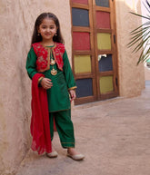Kidoz Kloset - Oriole Embroidered Velvet Waistcoat With Shalwar Kameez For Girl