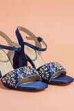 Milli Shoes - Hand Embroidered Block Heels Sandals For Women - Blue