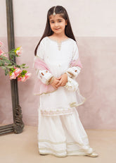 Modest - Chiffon Embroidered Gharara Suit For Girl - White - 3 Piece