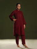 Oaks - Solid Pret Shirt Trouser Khaddar Maroon - 2 Piece