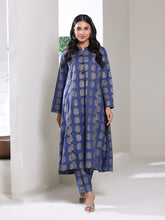 Oaks - Screen Print Cambric Suit For Women - blue Gold - 2 Piece