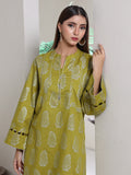 Oaks - Screen Print Cambric Suit For Women - Green&Silver - 2 Piece