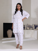 Oaks - Screen Print Cambric Suit For Women - White - 2 Piece