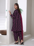 Oaks - Screen Print Cambric Suit For Women - Black&Magenta - 3 Piece