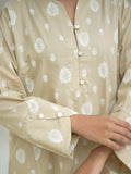 Oaks - Screen Print Cambric Suit For Women - Beige - 2 Piece