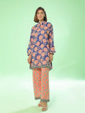 Oaks - Lawn Printed Unstitch Suit For Women - Blue & Peach - 2 Piece