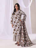 Oaks - Lawn Printed Unstitch Suit For Women - Brown - 3 Piece