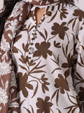 Oaks - Lawn Printed Unstitch Suit For Women - Brown - 3 Piece
