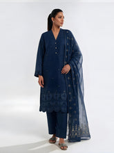 Oaks Embroidered Organza Net Unstitched Navy Blue 3 Piece