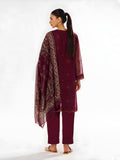 Oaks Embroidered Organza Net Unstitched Maroon 3 Piece