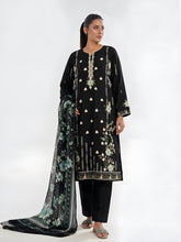 Oaks Embroidered Cotton Silk Suit Black 3 Piece