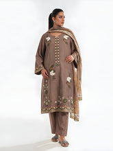 Oaks Embroidered Cotton Silk Suit Light Brown 3 Piece